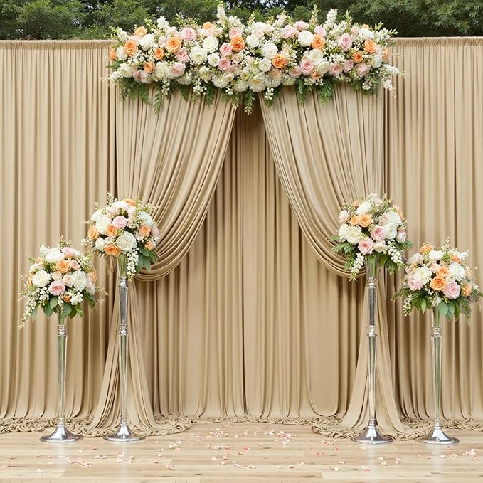 Wrinkle Free Beige Backdrop Curtains for Party Background, Beige Photo Curtains Backdrop Drapes 2 Panels Back Drop Cloth for Wedding Birthday Photography Baby Shower Decor,10ftx10ft