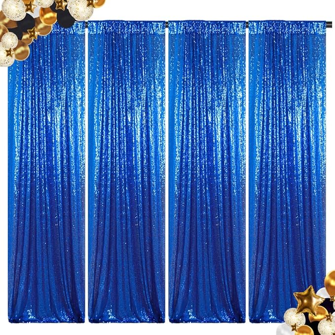 ShinyBeauty Royal Blue Sequin Curtains 2FTx8FT - 4 Panels Sparkly Backdrop for Photo Shoots, Baby Showers, Parties & Events - Elegant & Durable Glitter Background