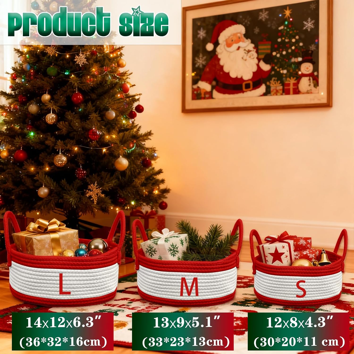 Personalized Christmas Woven Basket Custom Name Christmas Gift Basket Customized Toy Storage Basket Festive Storage Organizer for Holiday Decor Boy&Girl Christmas Gifts
