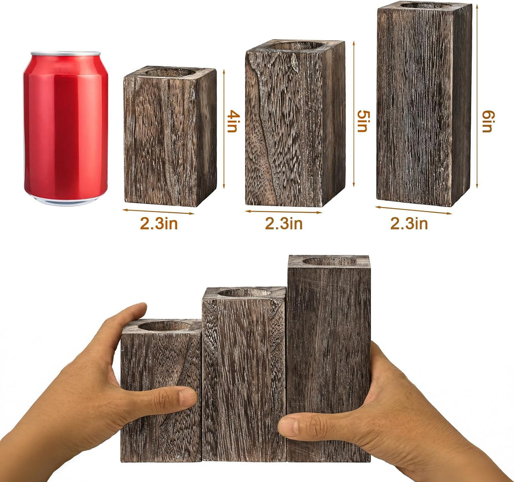 MelonBoat Rustic Wood Candle Holders: Farmhouse Candle Holders with Battery Operated Candles，Rustic Farmhouse Decor, Flameless LED Candles 3-Pack for Living Room Party Holiday Home Decor