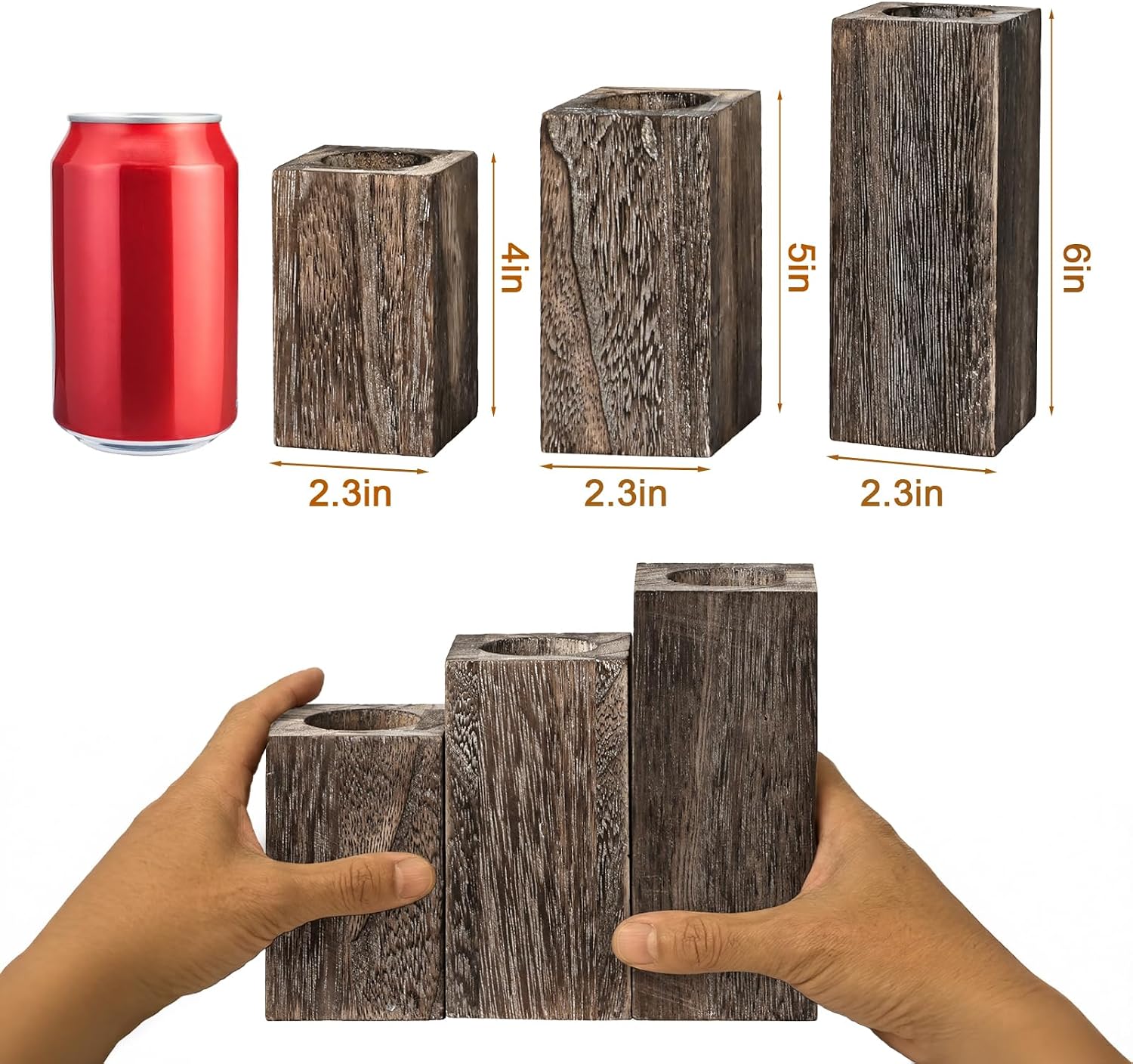MelonBoat Rustic Wood Candle Holders: Farmhouse Candle Holders with Battery Operated Candles，Rustic Farmhouse Decor, Flameless LED Candles 3-Pack for Living Room Party Holiday Home Decor