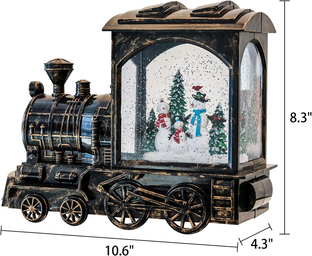 GenSwin Christmas Train Snowman Battery Operated Musical Lighted Water Snowing Glittering Snow Globe Lantern with Timer, Christmas Home Decoration and Gift(Copper)
