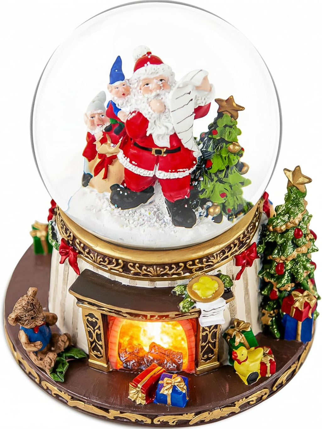 Santa Claus Fireplace Musical Snow Globe,Automatic Snowfall & Fireplace Flame Music Box,Christmas Home Decoration,Ideal Gifts for Family, Girlfriend, Friends,Plays 8 Classic Christmas Tunes