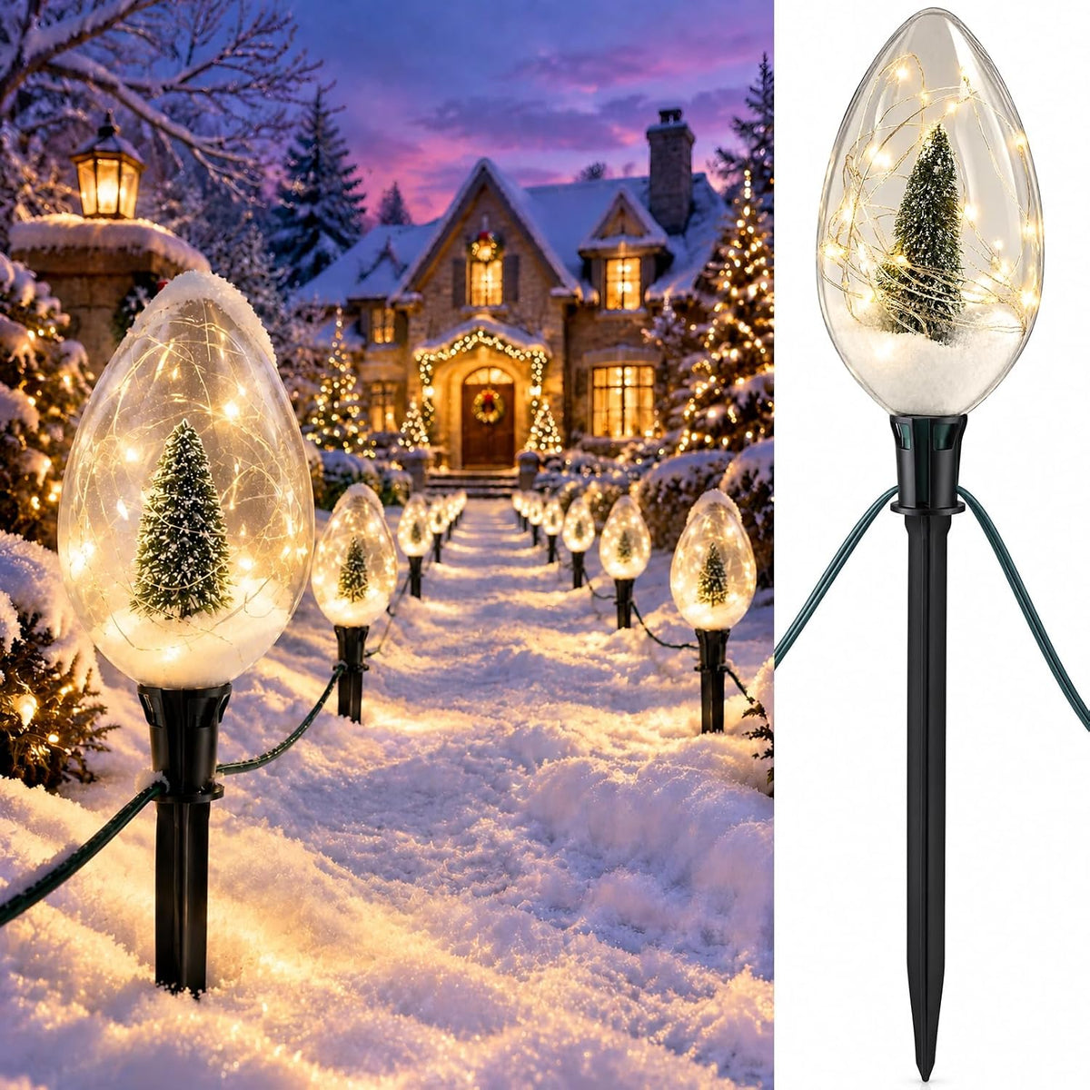jumbo c70 christmas pathway lights outdoor, 24ft 12led, main product view