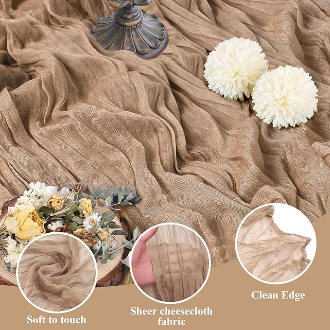 Asee'm 3pcs Cheesecloth Table Runner 120 Inches Long Nude Boho Gauze Cheese Cloth Runner 10FT Rustic Sheer Table Runners for Christmas Wedding Party Baby Shower Spring Easter Decoration
