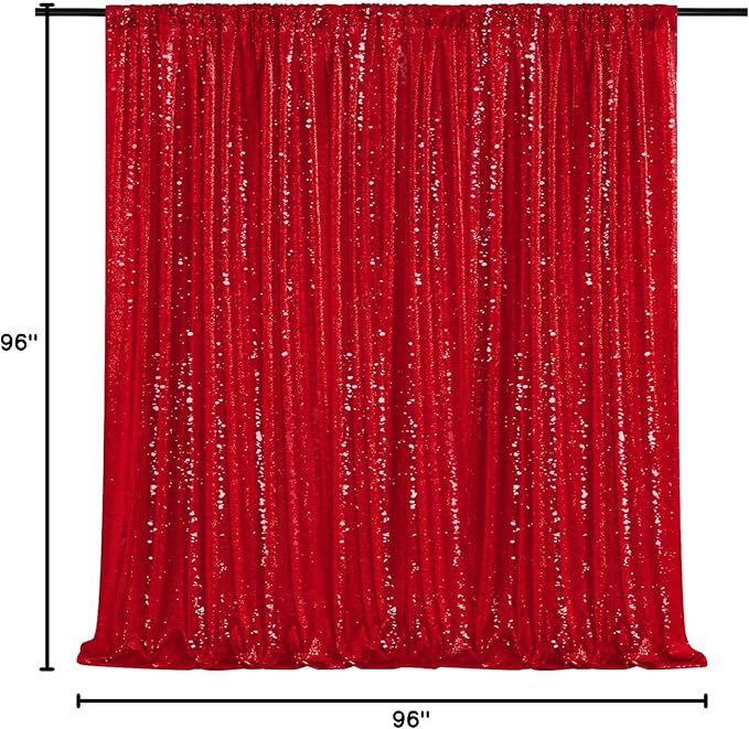 8ft x 8ft Red Sequin Backdrop Party Backdrop Curtain for Wedding Birthday Event Ceremony Wall Decorations