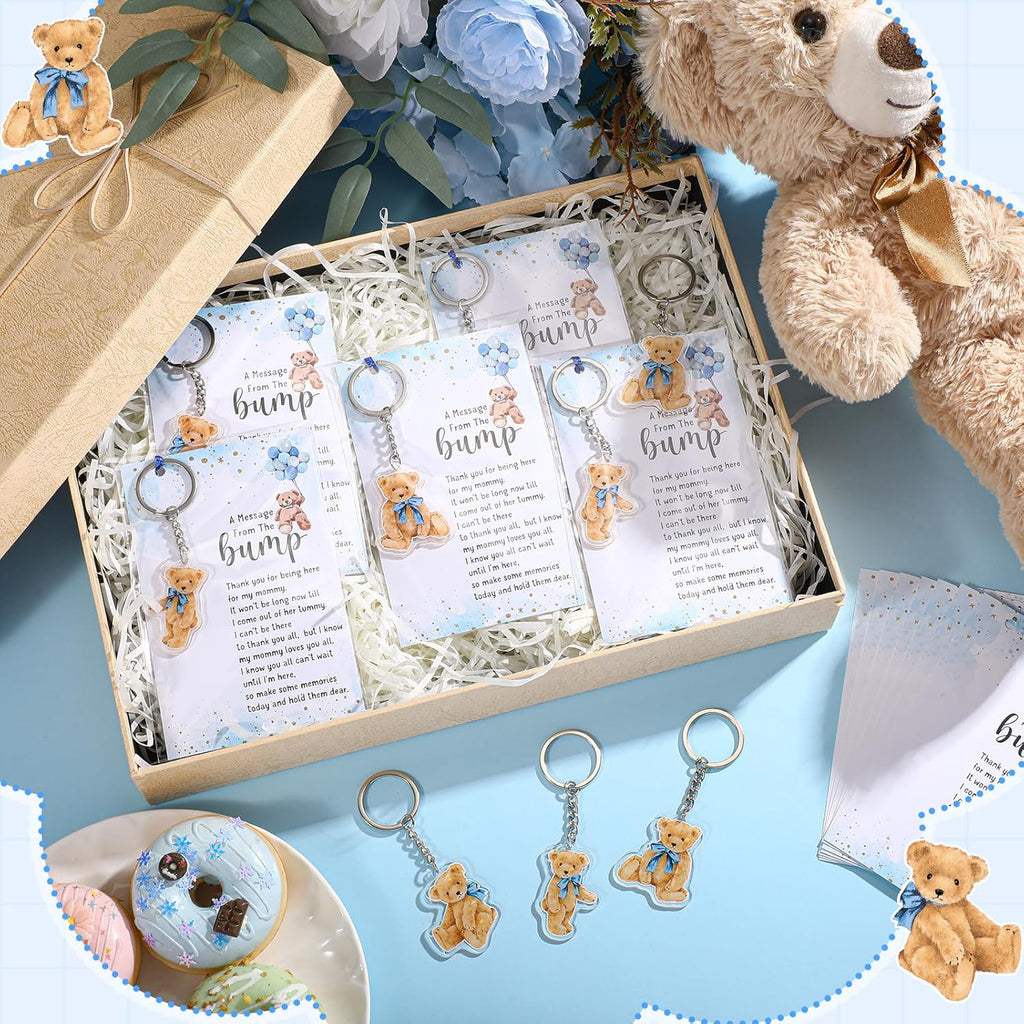 Landical 50 Sets Bear Baby Shower Party Favors A Message From The Bump Keychains Thank You Card Decorations for Gender Reveal Guest Gift