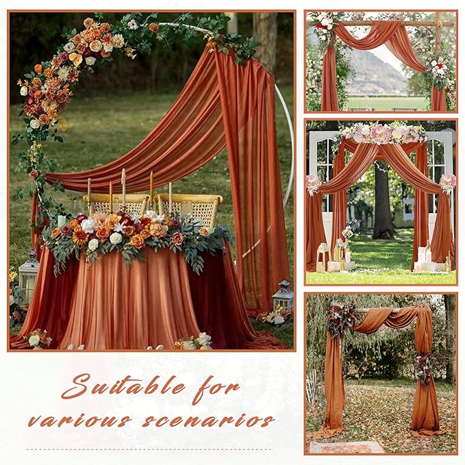 Wedding Arch Draping Fabric 2 Panels 20Ft Length x 28" Width Terracotta Photography Arch Drapes Chiffon Fabric Sheer Curtains Backdrop for Party Bridal Wedding Ceremony Ceiling Stage Reception Decor