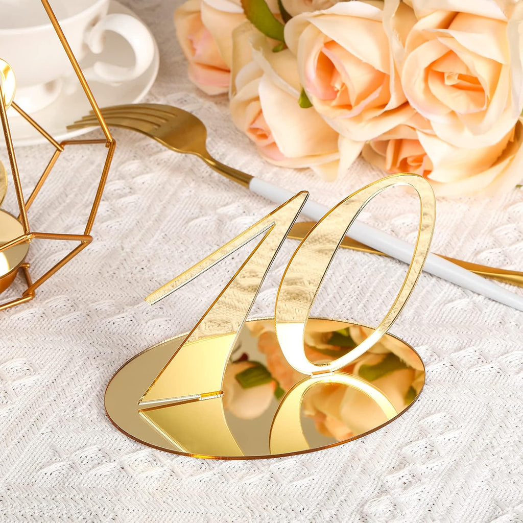 Yalikop 10 Pcs Table Numbers for Wedding 1-10 Reception Wedding Numbers Signs with Holder Elegant Mirror Table Number for Engagement Party Birthday Anniversary Event Catering(Gold)