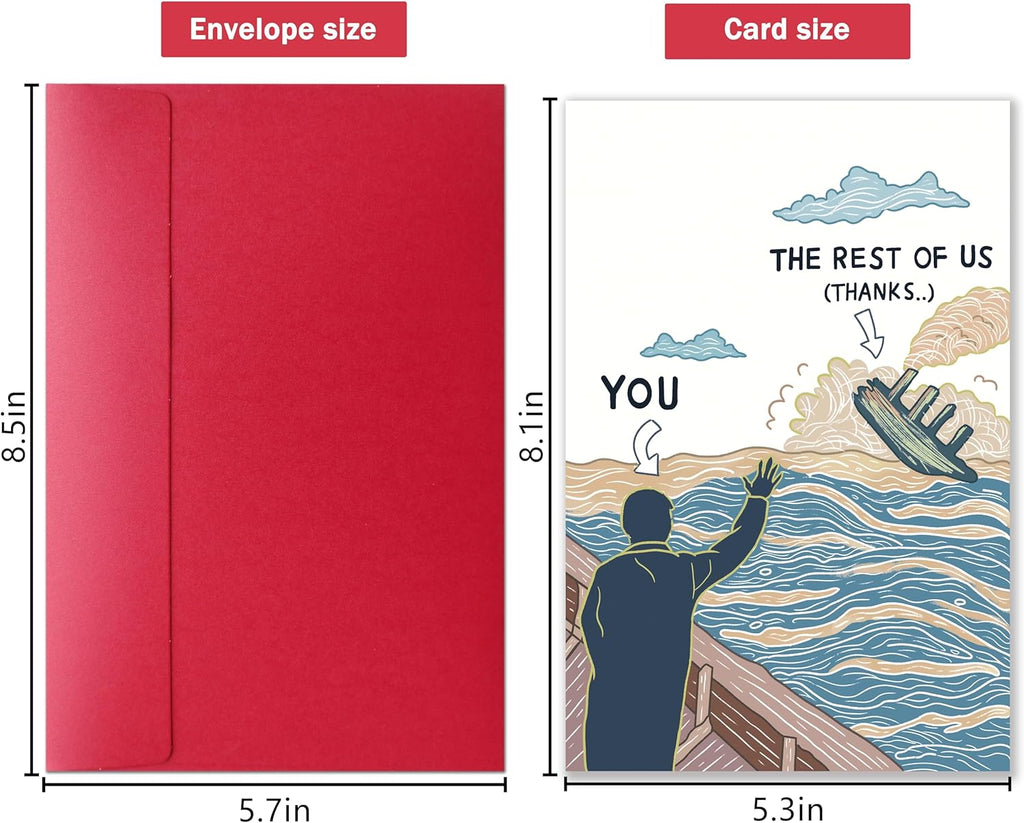 Funny Sinking Ship Card, Goodbye Farewell Cards for Coworker Employee Boss, Sarcastic Retirement or Work Leaving Gift for Him Her, Office Thank You Card