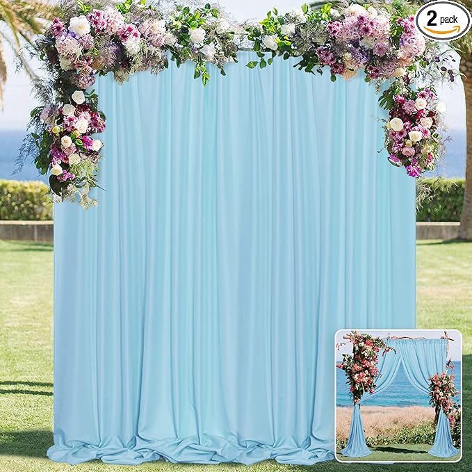 MYSKY HOME Light Blue Backdrop Curtains for Parties, Weddings, Stage, Baby Showers, Birthdays - 5ft x 10ft, 2 Panels with Rod Pocket Sliding Drapes