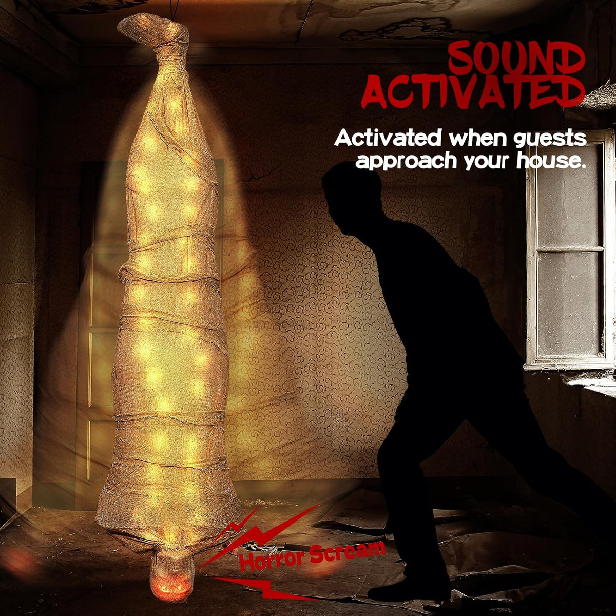 68" Halloween Hanging Cocoon Corpse Prop Sound Activated Scary Animated ...
