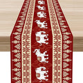 Boho Elephant Table Runner, Vintage Tribal Traditional African Animals Ethnic Folk Red Table Center Decor for Home Kitchen Dining Patio Holiday Party Indoor Outdoor Table Decorations, 13"x36" Inch