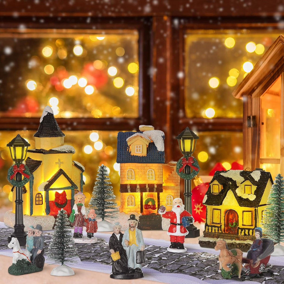 wettarn 27 pcs lighted christmas village houses figurines, package contents