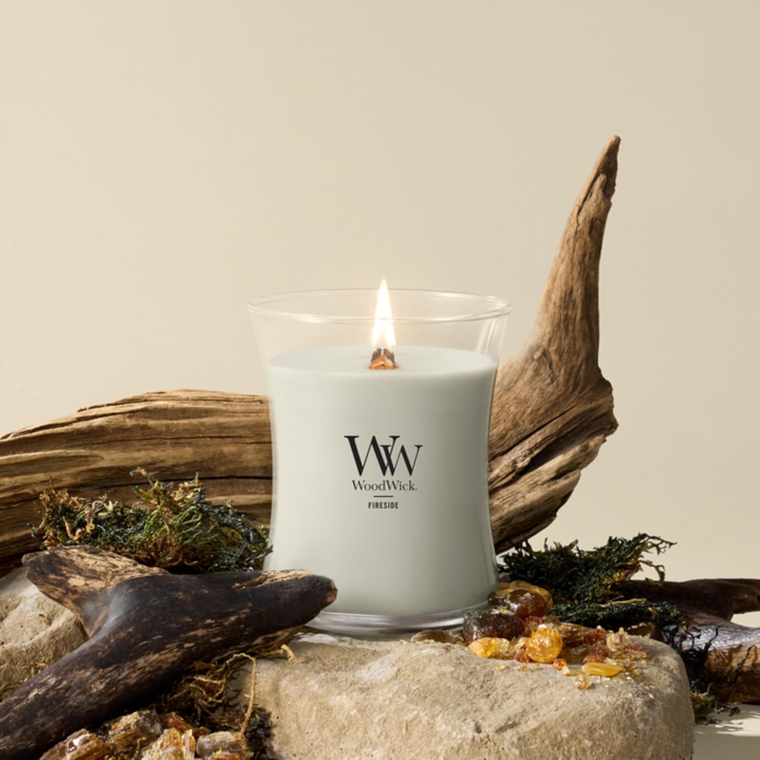 WoodWick Fireside Holiday Candle Gifts for Women and Men, 9.7 oz Medium Hourglass Candle with Crackling Wick