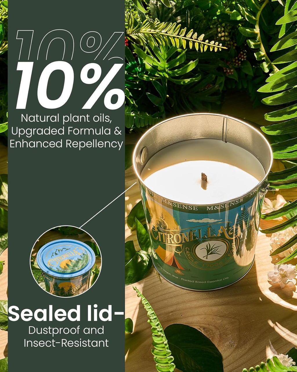 M&SENSE Citronella Candles Outdoor, 120 Hours Burn Natural Citronella Oil Soy Candle for Patio Camping, 19.4oz Large Long Lasting Lemongrass Summer Candles for Indoor Home Scented
