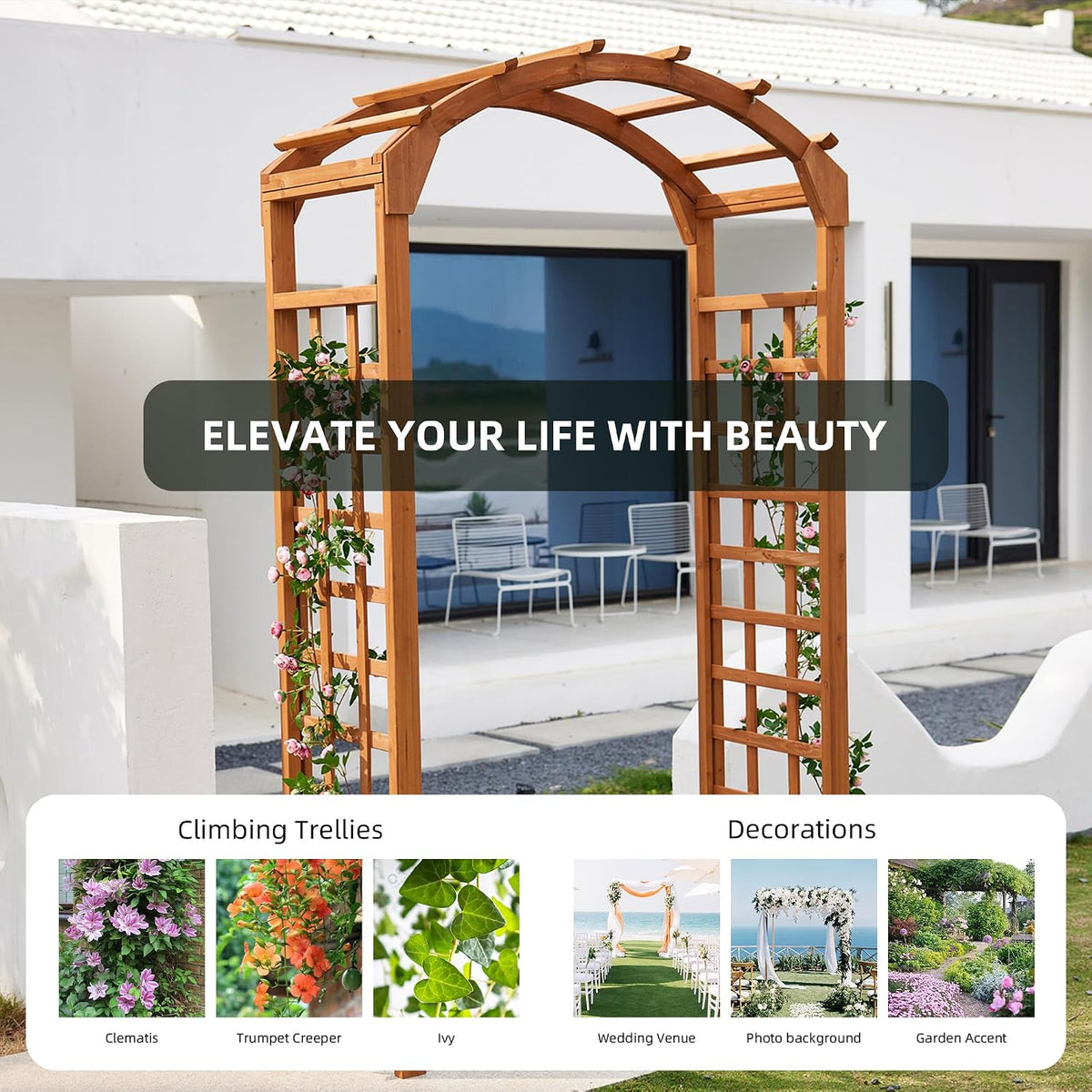 Solid Fir Wood Garden Arch Trellis for Climbing Plants Outdoor