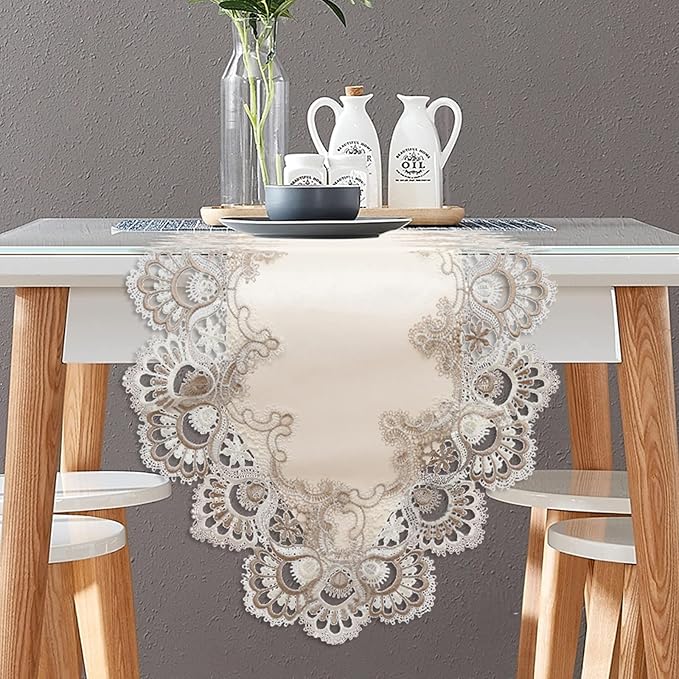 Vintage Lace Dining Table Runner, Small Macrame Coffee Table Runners 48 inches Long for Kitchen Home Christmas Party Decorations (16x48 inch, Off White)