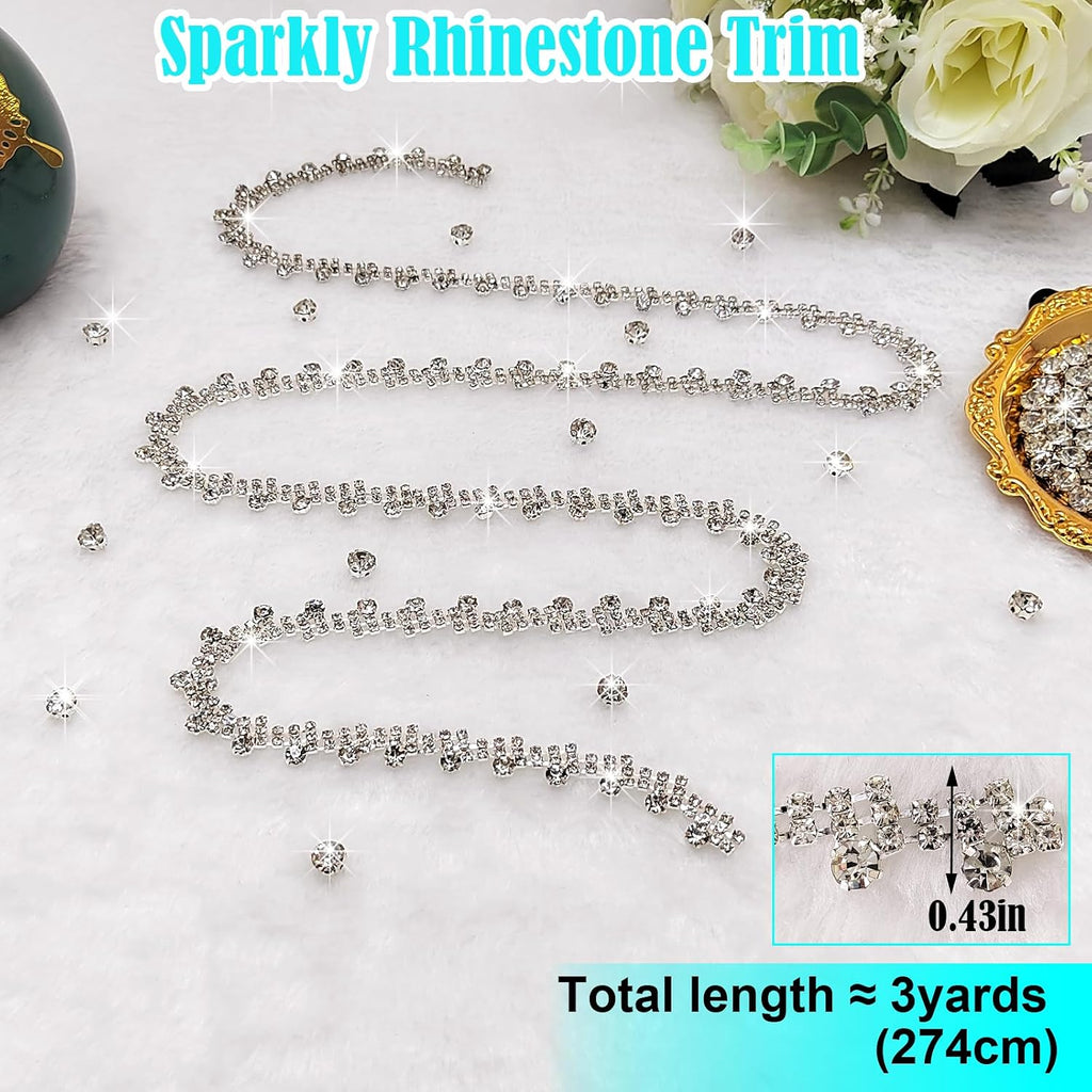 3 yards rhinestone trim chain with 100pcs sew shown in use