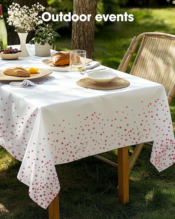 Pureegg Plastic Table Cloth Disposable 10 Pack, 54 x 108 Inch Table Cloths, Graduation Decorations of 2025, Graduation Tablecloths, Rectangle, Plastic Cover, Leakproof & Sturdy, White and Rose Gold