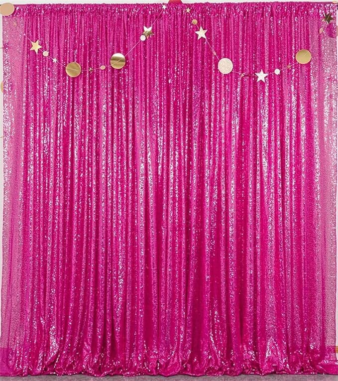 JYFLZQ Hot Pink Sequin Backdrop Curtain 6x8ft(WxH) 1 Panel Fuchsia Glitter Photo Booth Photography Backdrop Background Shimmer Wall Backdrop Party Decorations