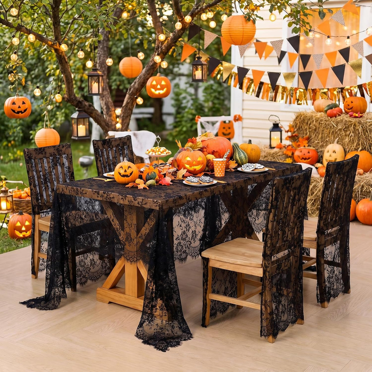5 Pieces Black Lace Tablecloth 60x120 Inches Rectangle Boho Wedding Decor