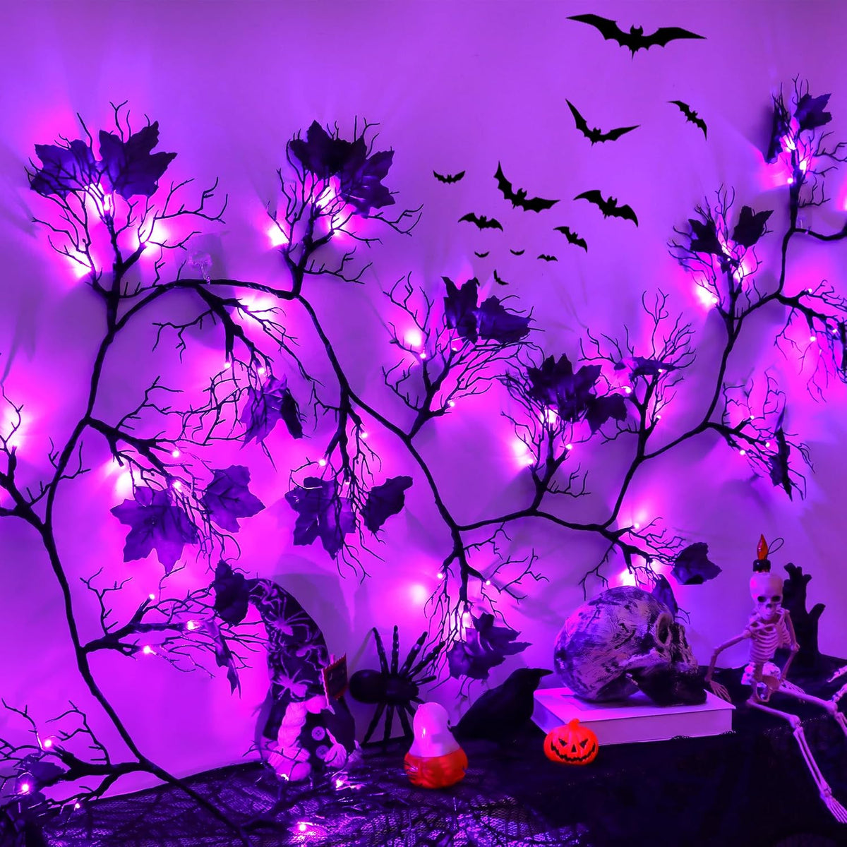 9ft lighted halloween garland decorations indoor, 66 led, side view