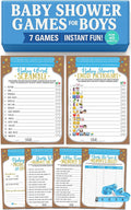 Neatz Baby Shower Games Boy - 7 Games Instant Fun - Baby Prediction Cards, Guess Who Mommy or Daddy, Word Scramble, Advice Cards, Pictionary, How Big is Mommys Belly, Babyshower Game