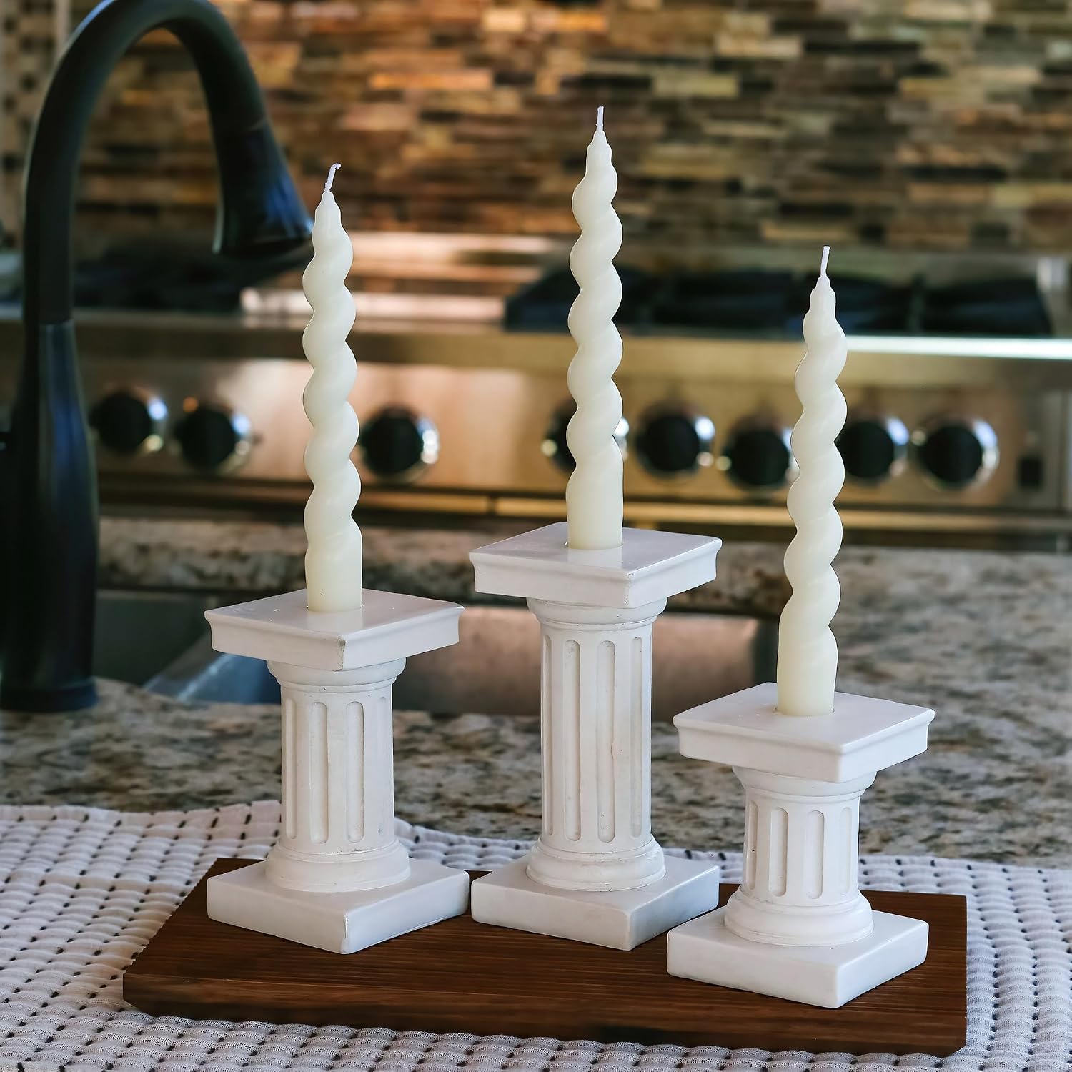 Kate Aspen Greek Column Inspired Dual Sided Pillar Pedestal Stand Tapered Candle Stick Holder/Votive Holder, Vintage Home Decor, Centerpiece Table Decorations, Fireplace Decor