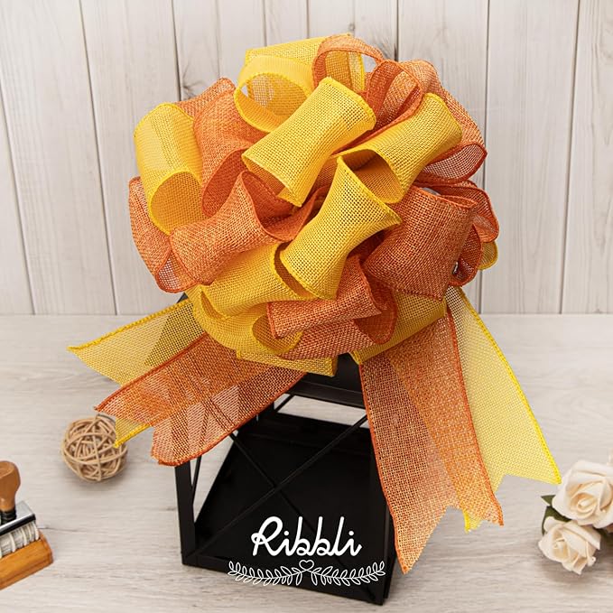 Ribbli Orange Burlap Wired Ribbon, 2-1/2” Inch x Continuous 20 Yard, Wired Edge Ribbon for Wreaths,Big Bows,Tree Decoration,Outdoor Decoration
