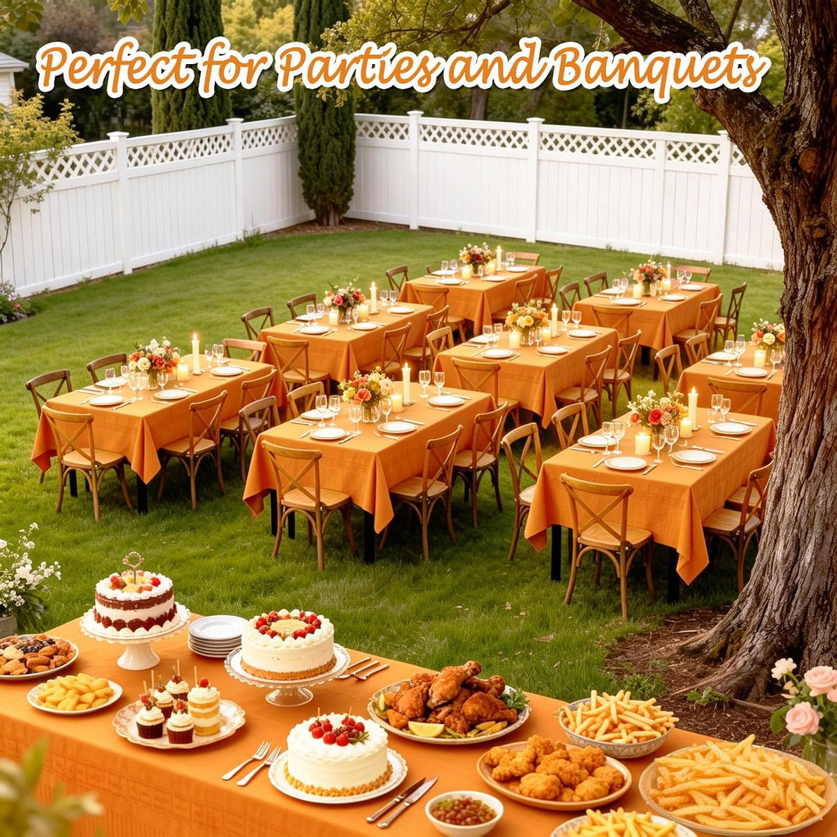 Orange Paper Tablecloths for Rectangle Tables 6 Pcs, 54"×108", Wate...