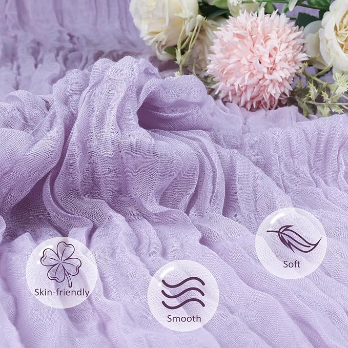 6 Pack Lilac Purple Table Runner 10ft Boho Gauze Fabric Cheesecloth Table Runner 35 x 120 Inch Rustic Sheer Runner for Romantic Wedding Decor Baby Shower Party Table Centerpiece Decoration