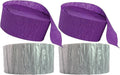 Purple and Silver Metallic Crepe Paper Color Streamers, 4 Rolls Total, Made in USA