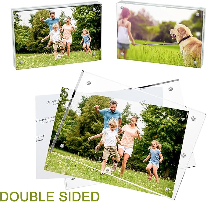 Meetu Acrylic Picture Frame 5x7,Clear Freestanding Double Sided 20mm Thickness Frameless Magnetic Photo Frames Desktop Display with Gift Box Package(5 Pack)