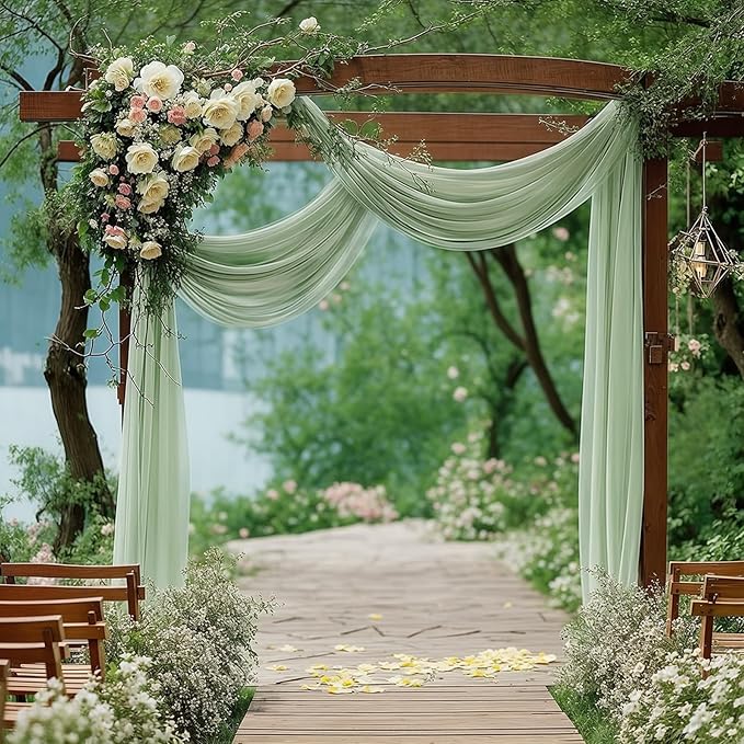 2 Panels Wedding Arch Draping Fabric Sage Green Sheer Backdrop Curtain Arch Drape for Wedding Ceremony Reception,Bridal Shower Party Decorations 28" X 19ft