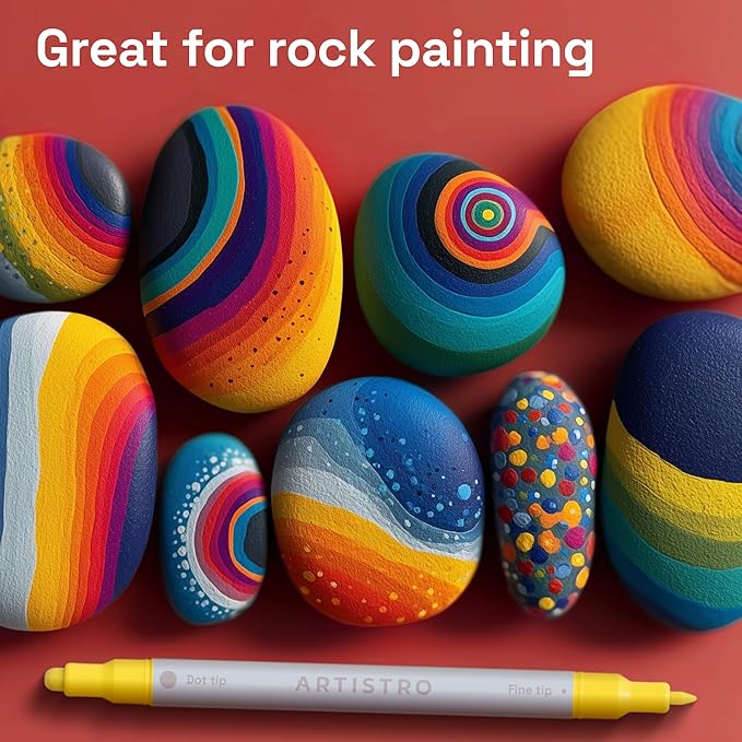 ARTISTRO Acrylic Paint Markers for Rock, Fabric, Wood, Glass, Craft - 24 Quick Dry Dual-Tip Paint Pens for Halloween Decorations - Pumpkin Painting Kit, Drawing Markers, Art Supplies, Christmas Gift