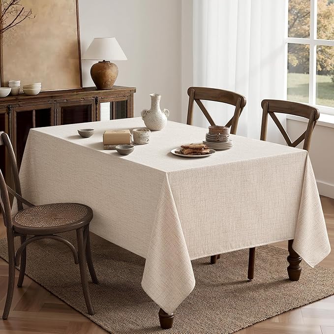 MIULEE Ivory Linen Tablecloth 60x120 Inch Rectangle Table Cloth Waterproof,Stain Resistant & Wrinkle Resistant for Dining Party Wedding