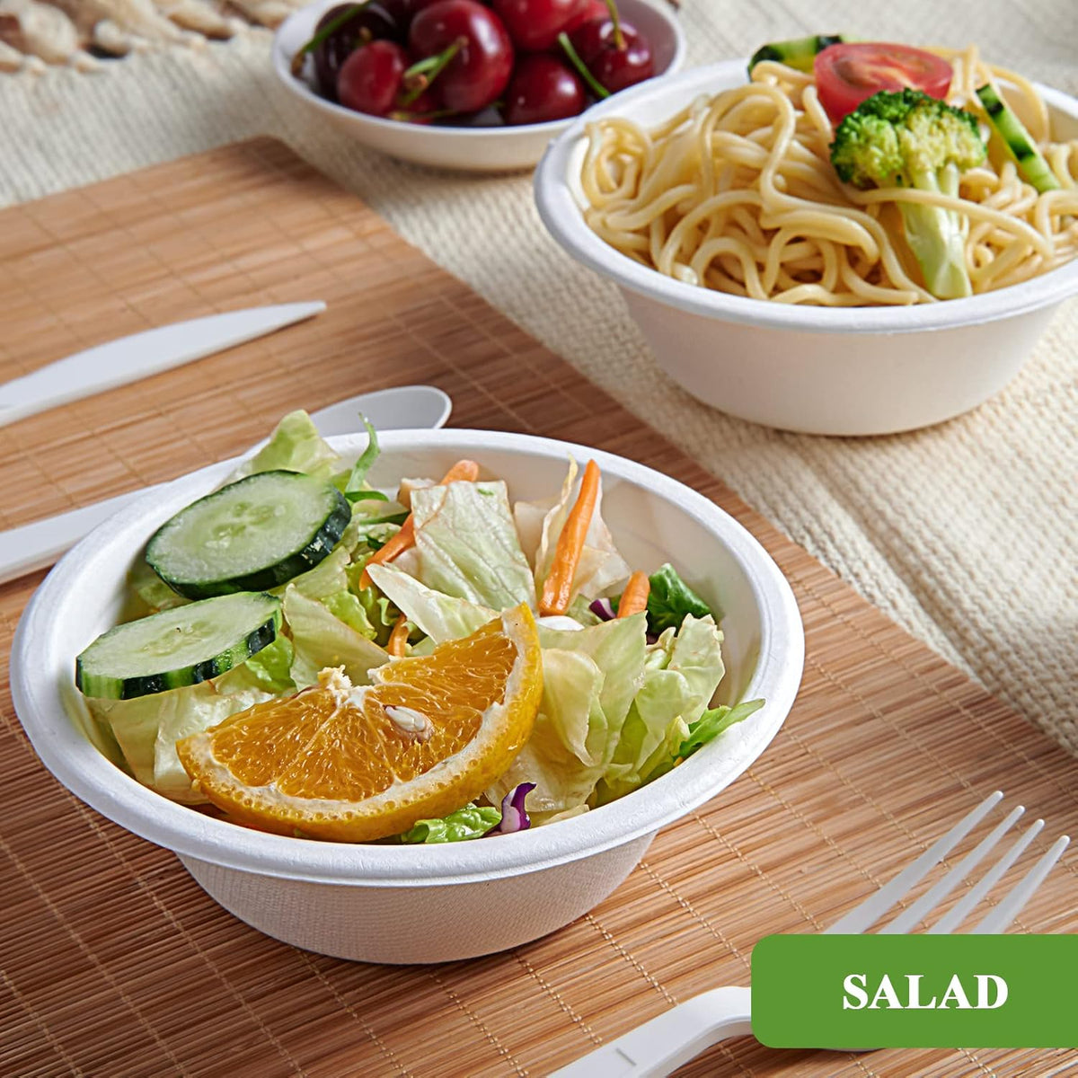 Vplus 500 Pack 12 OZ Compostable Paper Bowls, Bagasse Bowls Bulk，White