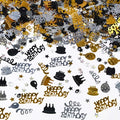 VHUWE Happy Birthday Confetti, 1.6 oz Black Gold Silver Cake Balloon Star Goblet Bottle Glitter Confetti for Happy Birthday Party Decorations Boys Girls Kids Women Men Birthday Table Decorations