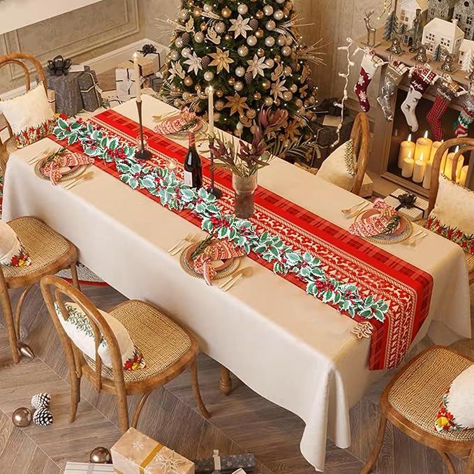 MAKHOT 6Ft Eucalyptus Garland, Green Leaves Wreath Vines Garlands Decorations, Artificial Red Berry Garland for Fireplace Gate Mantle Table Home Party Decor