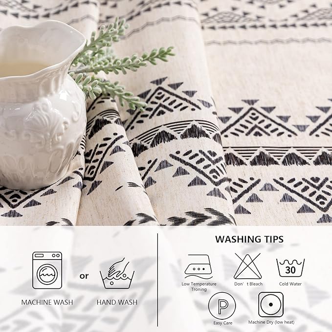 MYSKY HOME 60x84 Boho Rectangle Tablecloth Linen Farmhouse Tablecloth Waterproof Decorative Fabric Table Cloth for Kitchen Dining Bohemian Tablecloth for 4 Feet Table, Grey