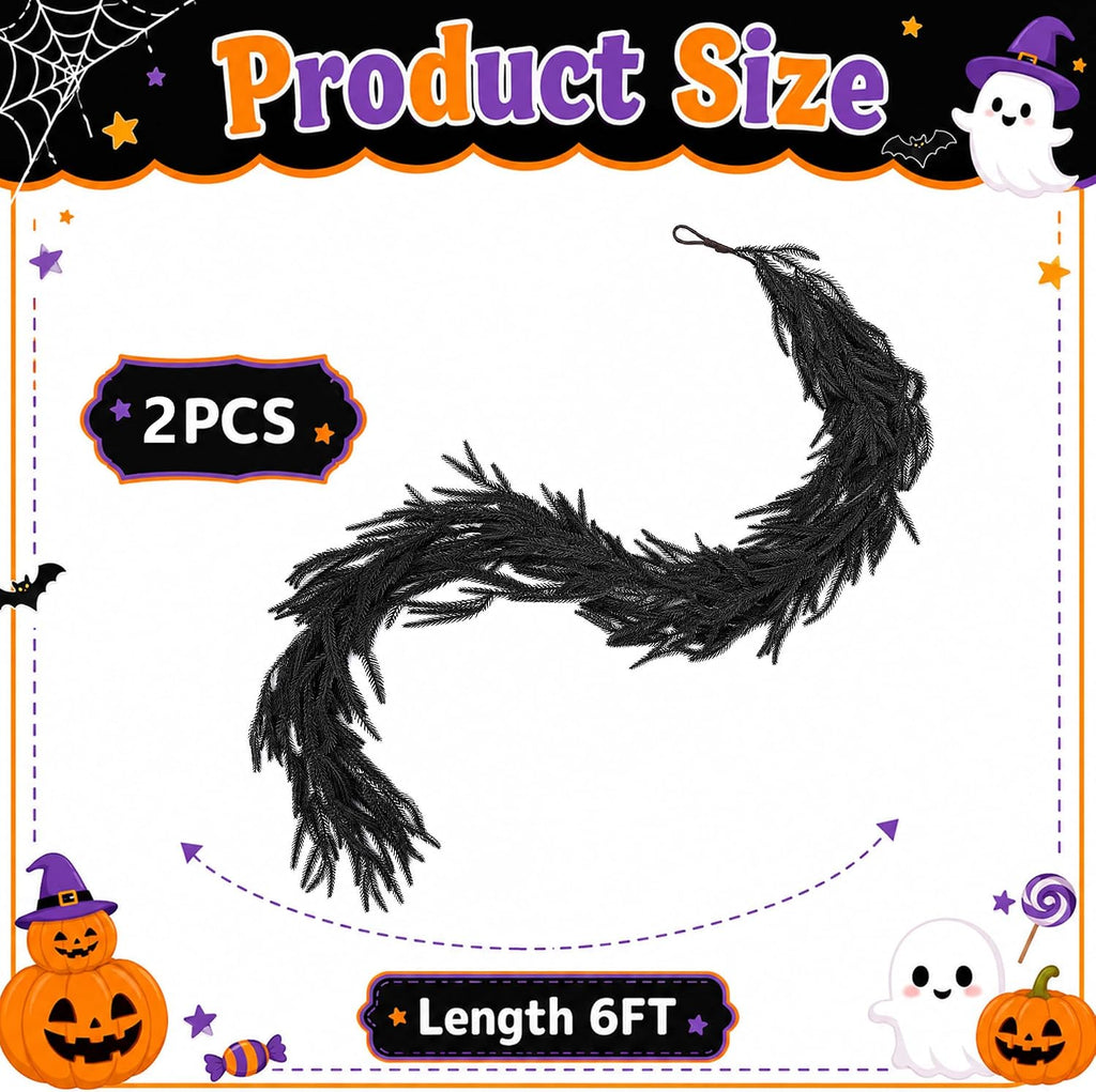 6ft black halloween norfolk pine garland,vine twig mantle shown in use