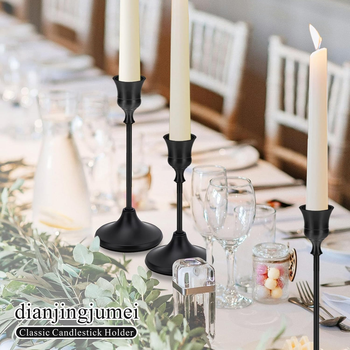 Black Candlestick Holders Taper Metal Candle Sticks Holder for Dining Table, ...