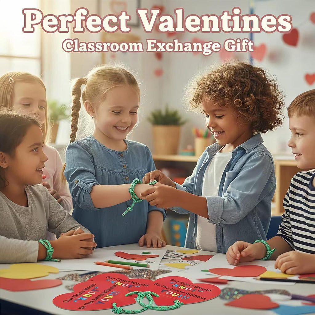 Valentines Day Cards for Kids School: 48 Packs Valentines Day Gifts for Kids Friendship Bracelets with Cards from Teacher Party Favors Classroom Exchange