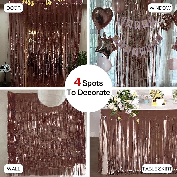 PartyWoo Foil Curtain 2 pcs, 3.3x6.6 ft Metallic Brown Tinsel, Foil Fringe Curtains, Birthday Decorations, Party, Wedding Backdrop