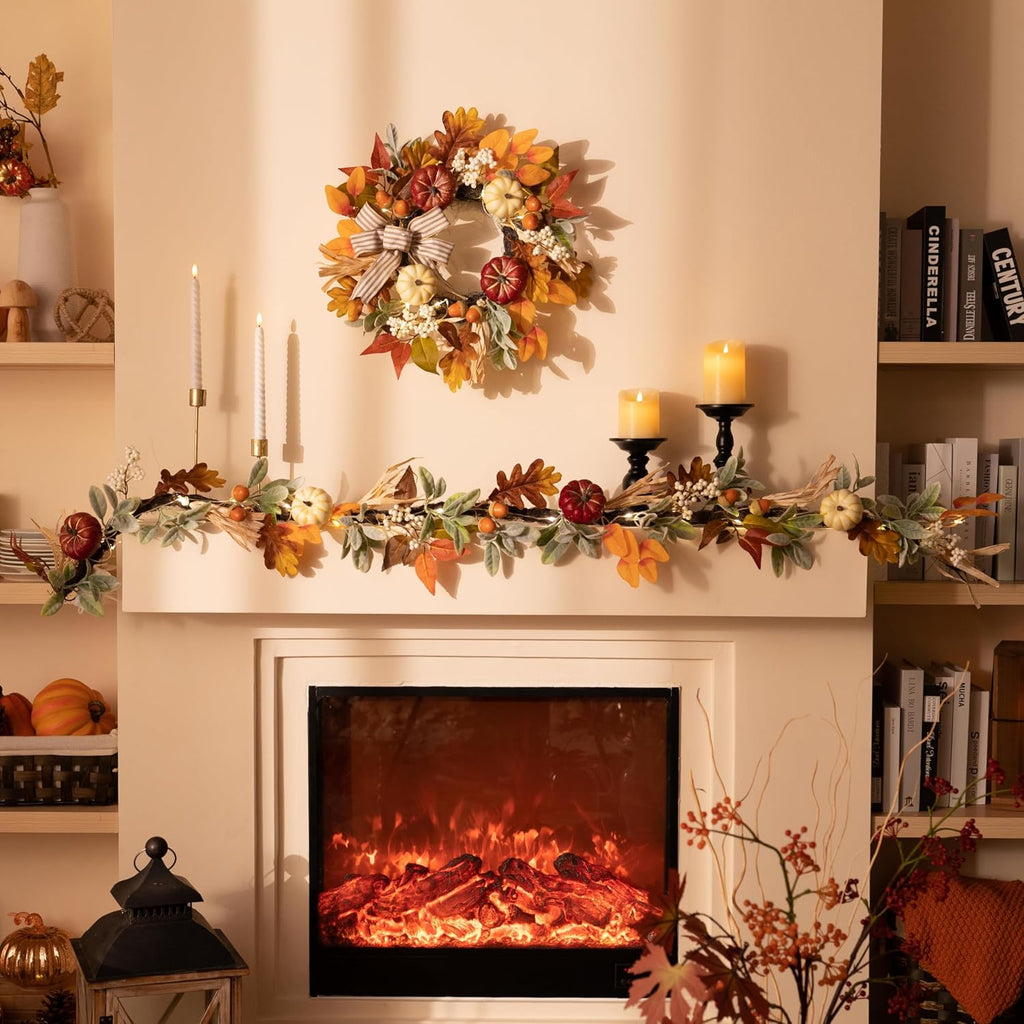 valery madelyn 6ft fall garland for mantle with, close-up detail