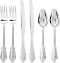 300Pieces Silver Plastic Silverware - Heavy Duty Silver Disposable Utensils - Fancy Plastic Cutlery Set Includes 100 Forks, 100 Spoons, 100 Knives for Dinner Parties Weddings