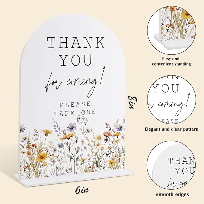 Wedding Signs for Ceremony and Reception, Boho Floral Acrylic Thank You for Coming Sign, Wedding Signage with Stand, Bridal Shower Table Centerpieces, Thank You Party Favors for Engagement Party, 26