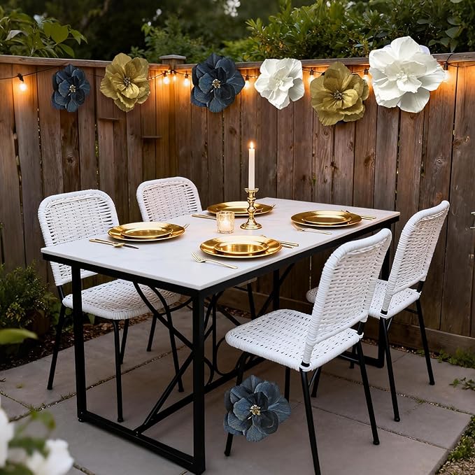 BRT Bearingshui Crepe Paper Flowers Decoration for Wall Total 9 Pcs, Artificial Flowers Backdrop for Wedding Decor Baby Bridal Shower Birthday Party, Gold White Black 3D Wall Flowers Decor