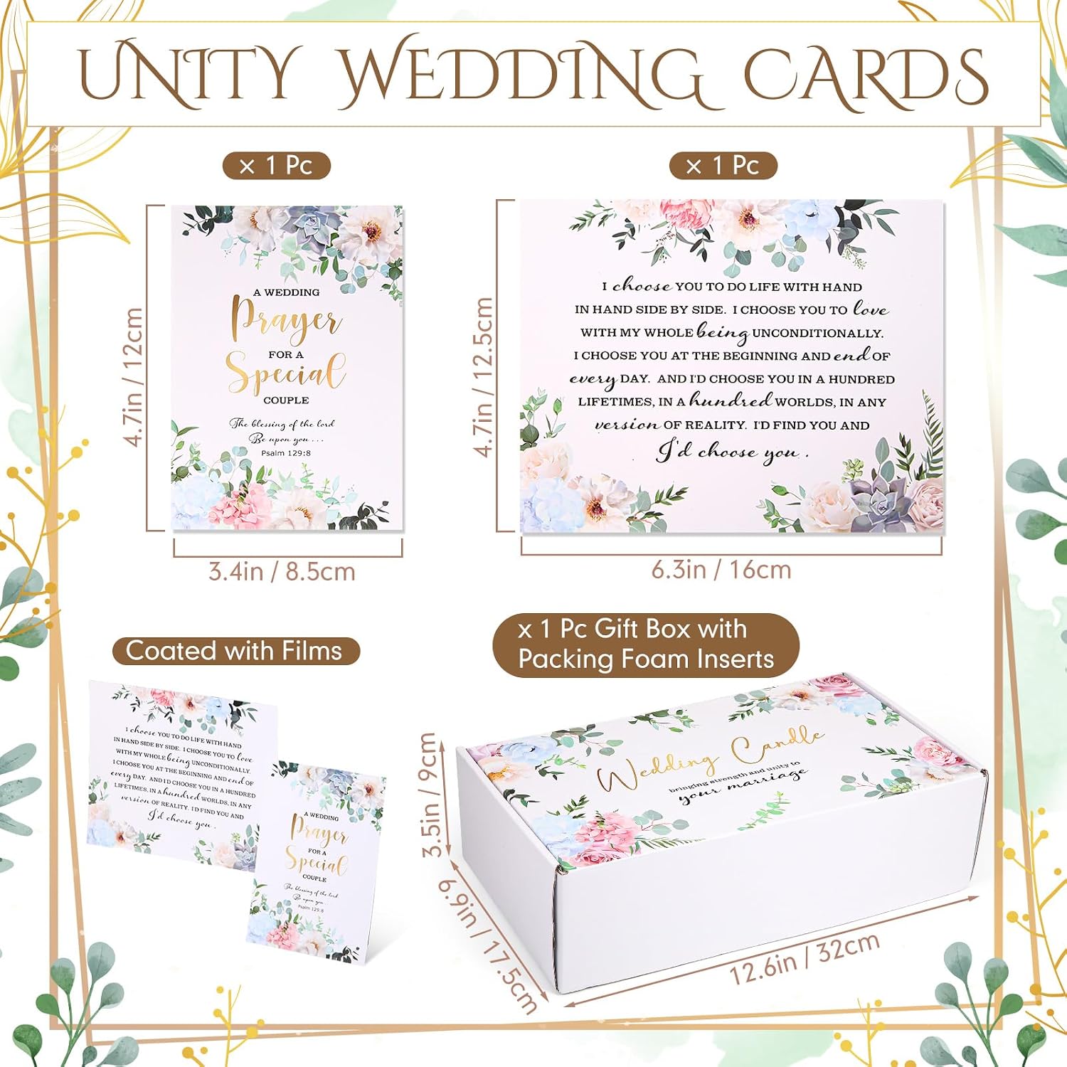 Conelist Unity Candles for Wedding Ceremony Set - 1 6.3" Pillar 2 9.8'' Taper Candles 2 Marriage Cards Wedding Candle with Holder for Rustic Romantic Ceremony Events Supplies(Retro)